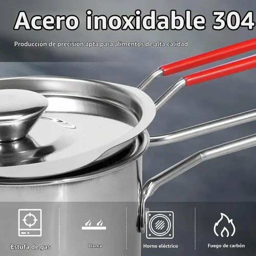 Vista 4 de Mini olla de acero inoxidable con asa y cesta coladora, mini freidoras de aceite para freidora, freidoras de grado alimenticio con tapa, olla