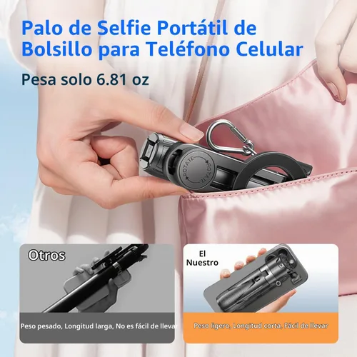 Vista 4 de Mag-Safe - Mini palo magnético para selfie, 4 en 1, pequeño trípode portátil de bolsillo para iPhone/Android, con clip de teléfono extraíble