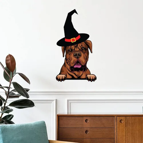 Vista 10 de Guangpat Calcomanías de pared de Halloween, brujas, bull terrier, decoración en miniatura, calcomanías de Feliz Halloween, decoración de pared