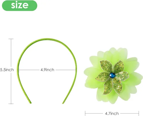 Vista 3 de Conjunto de diadema de alas de hada verde para niñas, varita de estrella y flores, accesorios de disfraz de princesa, disfraz de Halloween