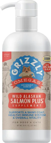 Vista 2 de Grizzly Pet Products Salmon Plus Omega 3-6-9 Suplemento alimenticio para perros y gatos, 16 onzas