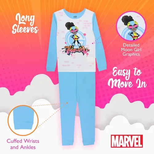 Vista 4 de Marvel Conjunto de pijama de superhéroe de algodón de 4 piezas para niñas, suave y lindo para niñas