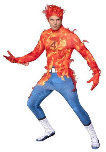 Vista 3 de Disfraz de Hombre Antorcha Humana de Los Cuatro Fantásticos para Hombre Multicolor