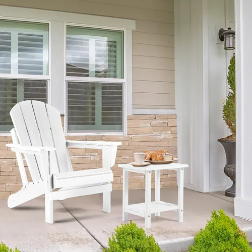 Vista 2 de Apolimi Adirondack - Mesa auxiliar para exteriores, mesa auxiliar de patio resistente de 2 niveles, resistente a la intemperie, mesa auxiliar sólida