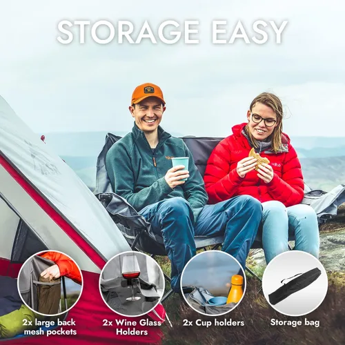 Vista 4 de Dowinx Silla de campamento doble, sofá biplaza plegable de gran tamaño con asiento acolchado, silla de césped portátil resistente de 660 libras