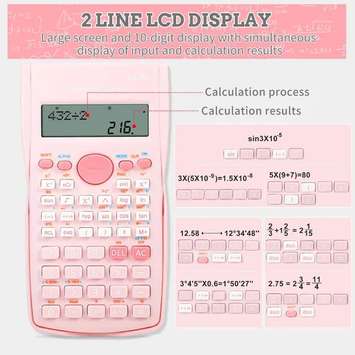 Vista 3 de Calculadora científica, Calculadora de dos líneas linda, Calculadora de matemáticas con función para estudiantes de álgebra y geometría, Calculadora