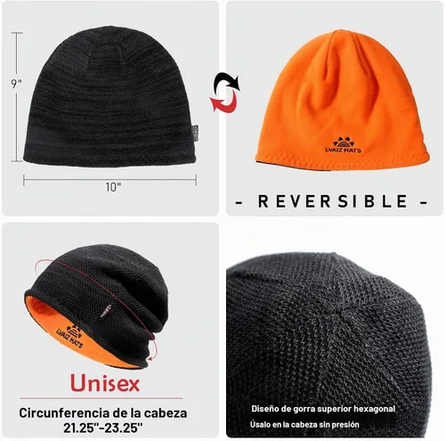 Vista 5 de Lvaiz Winter Beanie for Men Women Warm Fleece Lined Reversible Skull Cap Reversible Soft Warm Fleece Lining, Full Ear Coverage, 3D Hexagonal Crown