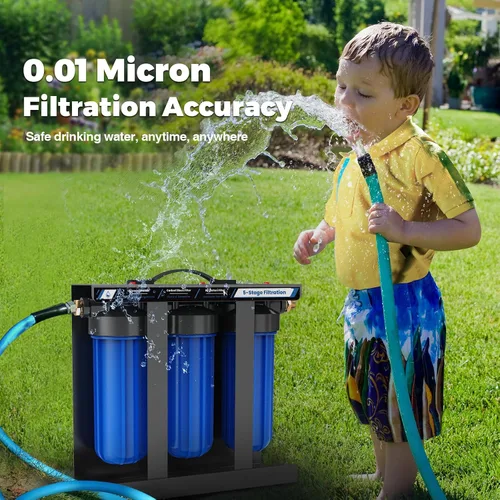 Vista 2 de Sistema de Filtro de Agua para RV, Filtración de Agua de 5 Etapas para Autocaravanas y Cámpers, Filtros de 0.01 Micras Eliminan Sedimentos, Cloro