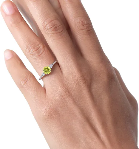 Vista 18 de Gem Stone King Anillo de compromiso de 3 piedras preciosas redondas de oro blanco de 10 quilates con piedra natal de 0.236 in con piedra natal