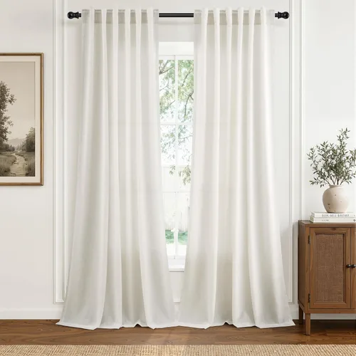 Vista 17 de Hokibero Cortinas de lino natural de 96 pulgadas de largo para sala