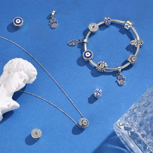 Vista 6 de AIEGNOS Dijes contra el mal de ojo de plata de ley 925 para pulsera y collar
