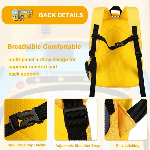 Vista 4 de LEDAOU Mochila escolar para niños y niñas con correa para el pecho, Autobús Amarillo, Mochilas Daypack