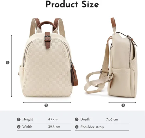 Vista 3 de Mochila pequeña para mujer, bonita mochila a cuadros de piel sintética para mujer, mochila ligera para el hombro, escuela y viajes, Negro