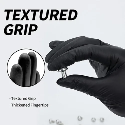 Vista 2 de Basic Guantes de examen de vinilo, guantes Safty de 4 mil, sin látex y sin polvo, SGBE 8001 Synmax, guantes médicos desechables pequeños