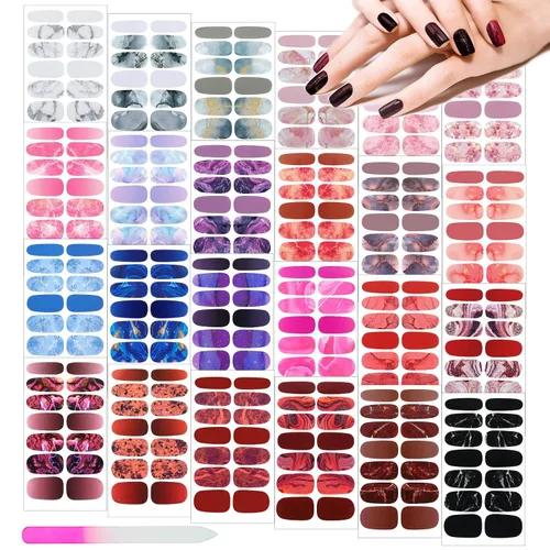 Vista 7 de Maitys 336 piezas de 24 hojas de tiras de esmalte de uñas de envoltura completa, autoadhesivas, tiras de uñas de gel, calcomanías de arte con lima