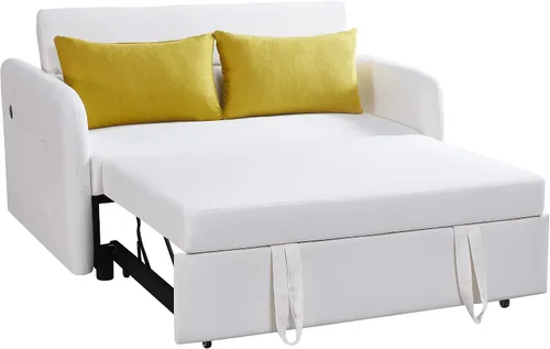 Vista 5 de Sofá cama convertible de terciopelo con respaldo ajustable y enchufe USB, sofá cama extraíble multiposición tamaño individual con 2 almohadas