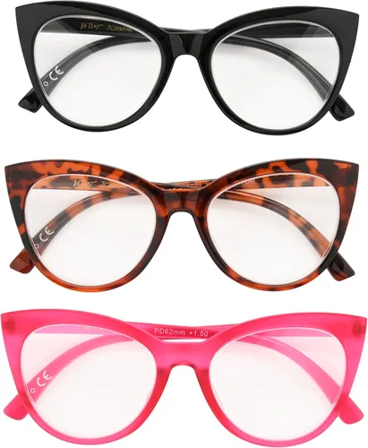 Vista 3 de Betsey Johnson Women's Plaid Cat Eye Reading Glasses 3-Pack