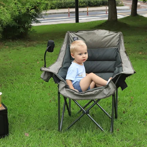 Vista 7 de Silla de campamento plegable XL de gran tamaño, soporte resistente de 400 libras, silla de campamento acolchada grande y cómoda para adultos, silla