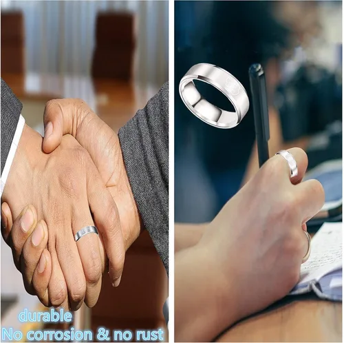 Vista 4 de Juego de 2 anillos de anime, juego de anillos de banda de acero inoxidable grabados para cosplay, anillos gruesos pulidos mate para hombres, mujeres