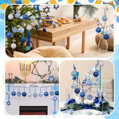 Vista 5 de 12 Piezas 1.97 Pulgadas Adorno de Bola de Janucá para Árbol Estrella de David Adorno de Bola de Janucá Adornos de Bola de Janucá Colgante Decoración