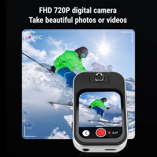 Vista 3 de Reproductor de MP3 Bluetooth, reproductor de música con cámara digital FHD 720P, pantalla táctil de 2 pulgadas, lente giratoria 180, clip