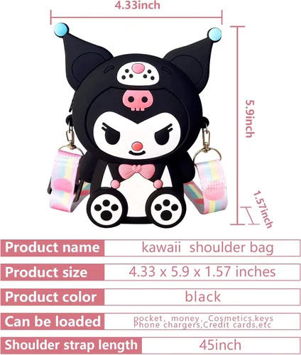 Vista 5 de CZZLYJ Kuromi Kuromi Bag Kuromi de dibujos animados Kawaii Bolso de hombro lindo Kuromi Wallet My Melody Anime Monedero Regalos de cumpleaños, Negro
