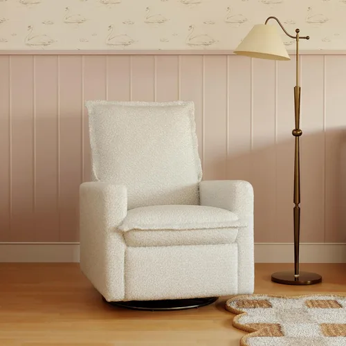 Vista 9 de Babyletto Cali Flange reclinable y planeador giratorio en lazo de peluche almendra, Greenguard Gold y certificado CertiPUR-US GREENGUARD Gold &