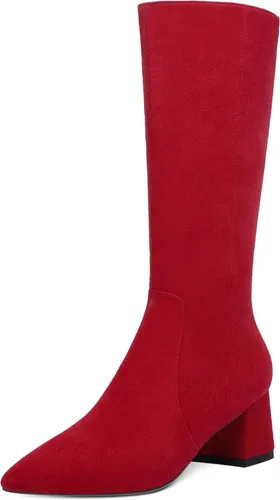 Vista 21 de MOVINSTEPS Botas de tacón bajo grueso con cremallera y puntera puntiaguda para mujer, de 2.0 in Verde militar