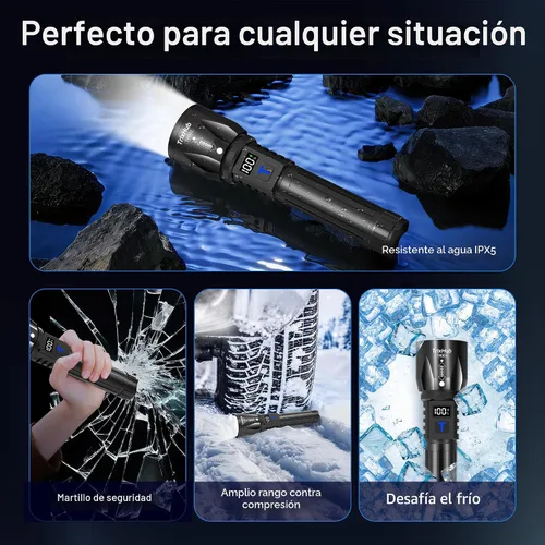 Vista 9 de TrixHub Linternas recargables de alto lúmenes, 2 unidades, luz de flash de 5 modos con pantalla digital LCD, linterna táctica ajustable súper