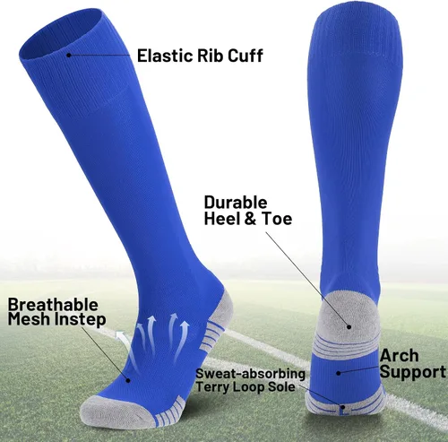 Vista 4 de Ultrafun 4 pares de calcetines de fútbol acolchados hasta la rodilla para hombres, jóvenes y niños