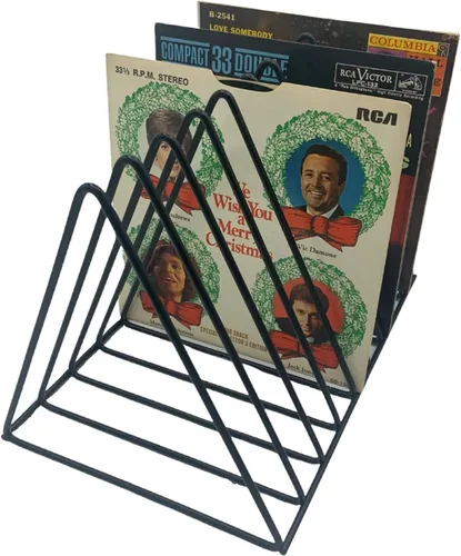 Vista 10 de Soporte para almacenamiento de discos de vinilo, estante de revistero de alambre de metal triangular de alta calidad y soporte para libros