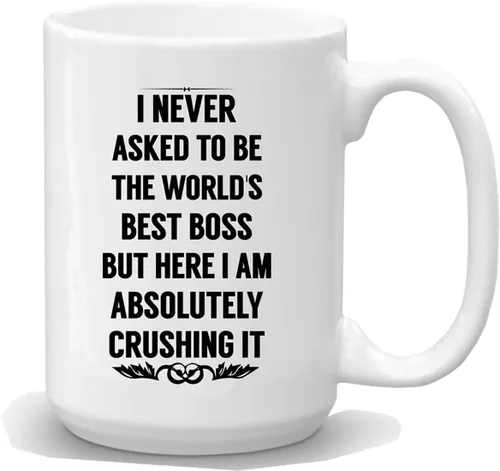 Vista 8 de BLUE RIBBON Nunca pedí ser el mejor jefe del mundo Taza de café - Regalos para hombres, mujeres - Idea de regalo de 11 oz