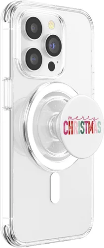 Vista 3 de Feliz Navidad Rosa Minimalista Para La Temporada Festiva PopSockets MagSafe PopGrip para iPhone
