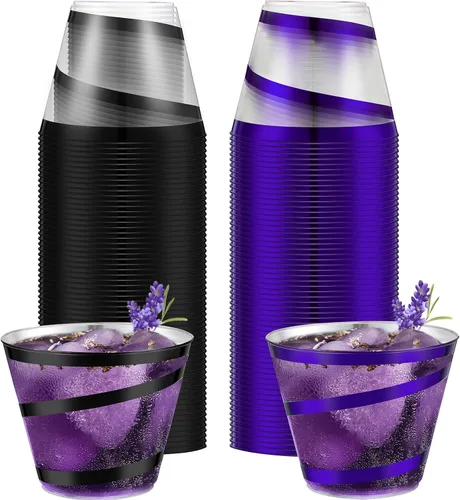 Vista 33 de Gejoy Vasos de plástico con borde de 9 onzas, vasos desechables para beber vino, vasos de graduación transparentes y elegantes para suministros