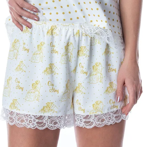Vista 4 de Disney Princess - Conjunto de pijama para mujer de Beauty and The Beast Our Story con ribete de encaje, camisola y pantalones cortos