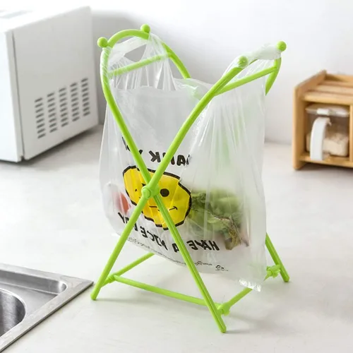 Vista 6 de Kichvoe Soporte de escritorio Soporte para bolsas de basura: Estante de basura Estante de bolsa de plástico Estante portátil colgante de alambre