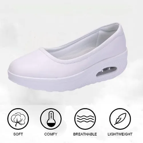 Vista 3 de Mocasines de cuña para mujer, cómodos zapatos de suela gruesa con amortiguación de aire, plataforma antideslizante, zapatos de enfermería de cuero