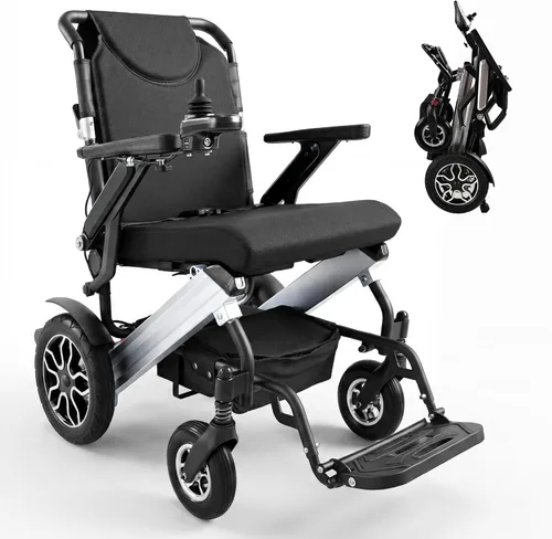 Vista 10 de YL002 Silla de ruedas eléctrica plegable ligera para adultos y personas mayores, motores duales de 500W sin escobillas, alcance de 30 millas