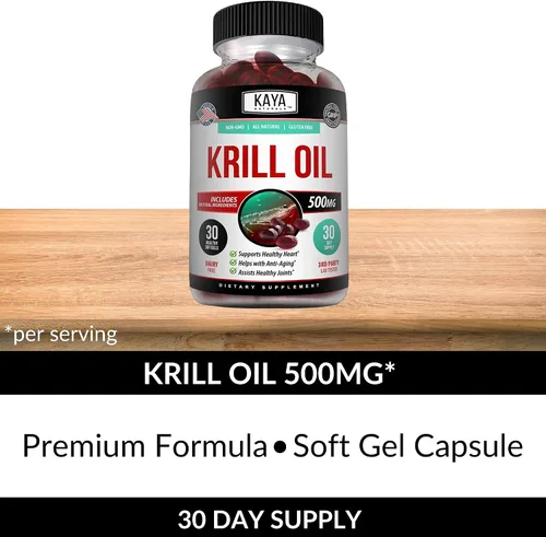Vista 5 de Kaya Naturals - Aceite de krill antártico de 500 mg con Omega 3, EPA, DHA, fosfolípidos y suplemento de astaxantina - Vitamina para el cerebro
