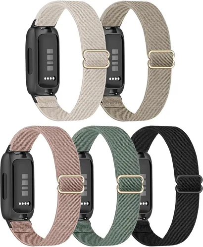 Vista 12 de Paquete de 5 correas elásticas de nailon compatibles con Fitbit Inspire 3 para mujeres y hombres, correa deportiva elástica ajustable suave