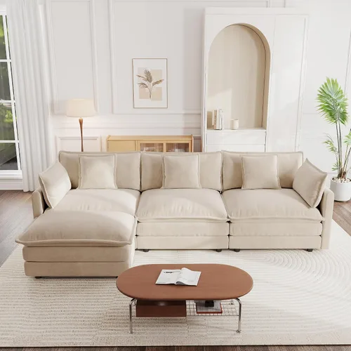 Vista 23 de Sofá modular de felpilla de 111.4 pulgadas, moderno juego de sofá de 3 asientos con asiento profundo, cómodo sofá nube con cojín de espuma doble