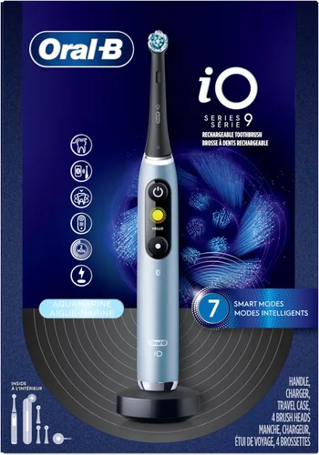 Vista 10 de Oral-B iO Series 9 Cepillo de dientes eléctrico con 4 cabezales de cepillo, Aqua Alabaster