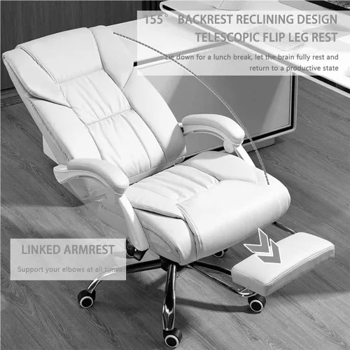 Vista 3 de Ergonomic Executive Leather Chairs with Footrest Lumbar Support Comfortable High Back Office Chair for Long Sitting Computer Home Bedroom Black