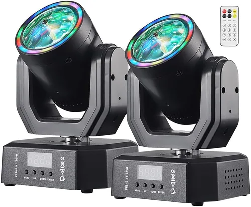Vista 10 de Mini luz de cabeza móvil, 30 W, luces LED compactas para escenario, haz de cabeza móvil con efectos de halo, control remoto/DMX512/control de sonido