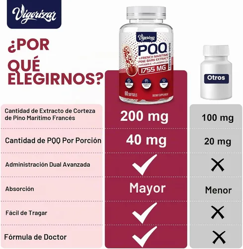 Vista 4 de Pycnogeno con PQQ, extracto de corteza de pino marítimo francés premium, 60 cápsulas blandas Doble entrega única para una máxima absorción