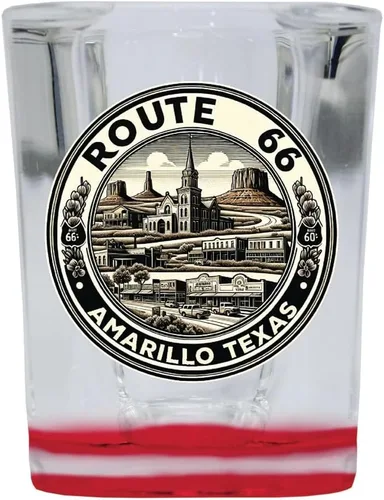Vista 6 de Route 66 Amarillo Texas Souvenir Destination - Vaso de chupito cuadrado de 2 onzas, base azul, paquete de 2