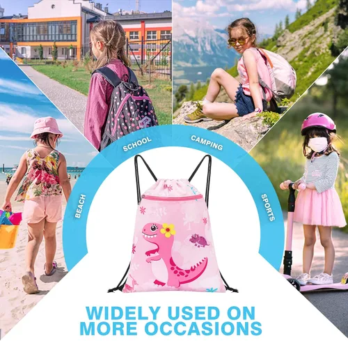 Vista 5 de WAWSAM Mochila con cordón - Bolsas con cordón para niños, bolsa de natación para la playa, Dinosaurio B, Dinosaurio B