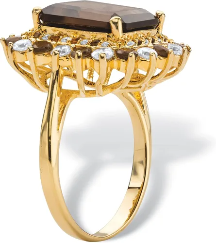 Vista 2 de Anillo chapado en oro amarillo de 14 quilates con topacio ahumado y circonita cúbica.