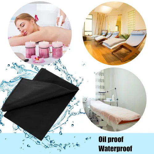 Vista 4 de Kinlop 100 piezas de sábanas desechables de 31.5 x 71 pulgadas, impermeables, para mesa de masaje, color negro, transpirables, para tatuajes, tela