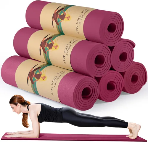 Vista 8 de Timgle 6 alfombrillas de yoga de 0.394 in de grosor a granel, 68 x 24 pulgadas, tapete de ejercicio antideslizante resistente al desgarro
